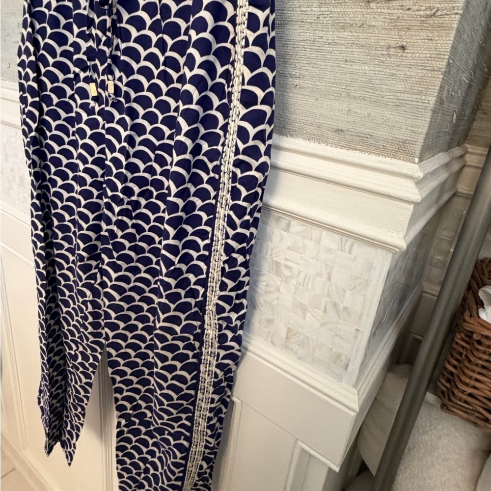 LP large petite Anthropologie beaded jogger pants lightweight blue white scallop - Picture 9 of 12